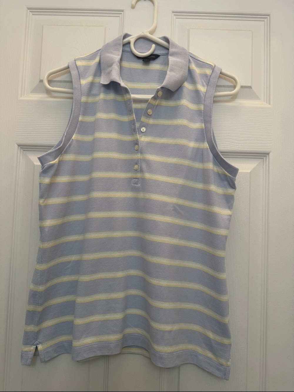 Brooks Brothers Sleeveless Polo Top in Light Blue and Cream Stripes